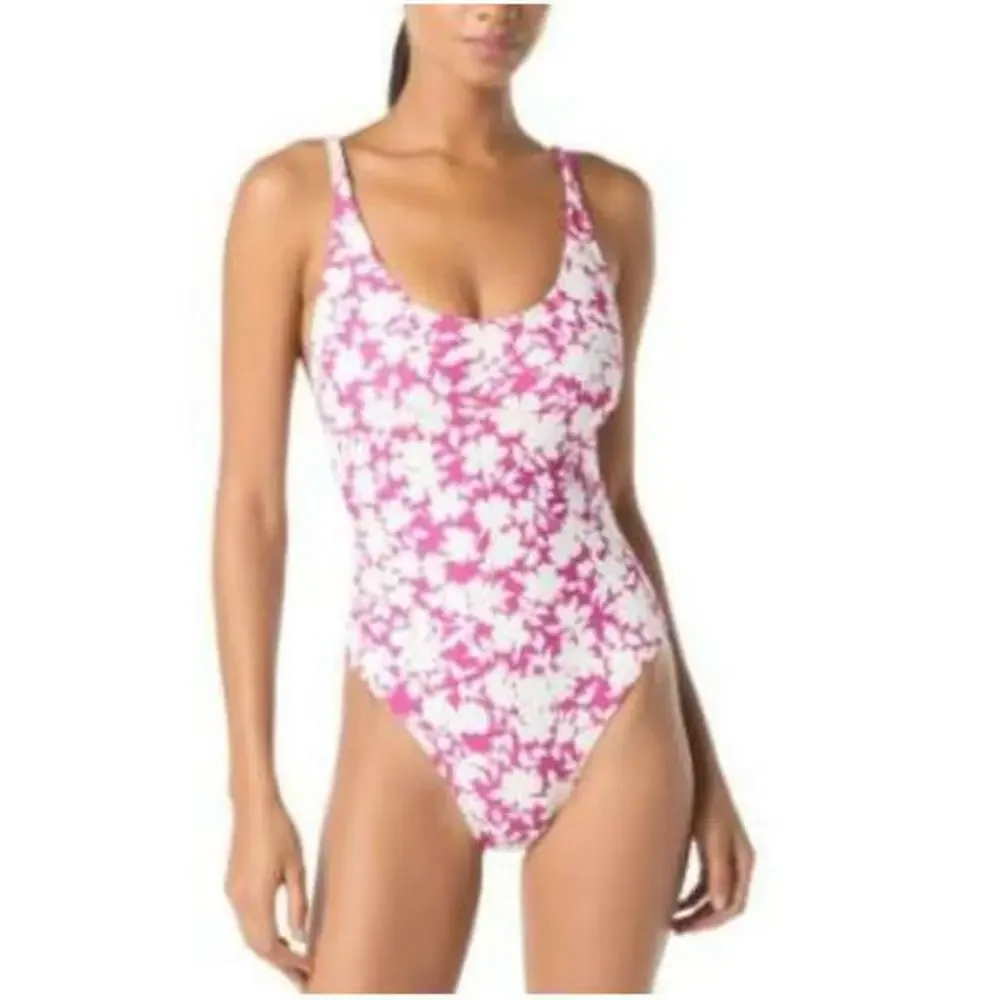 MICHAEL Michael Kors Lace Back One Piece Swimsuit Pink/White Floral 14